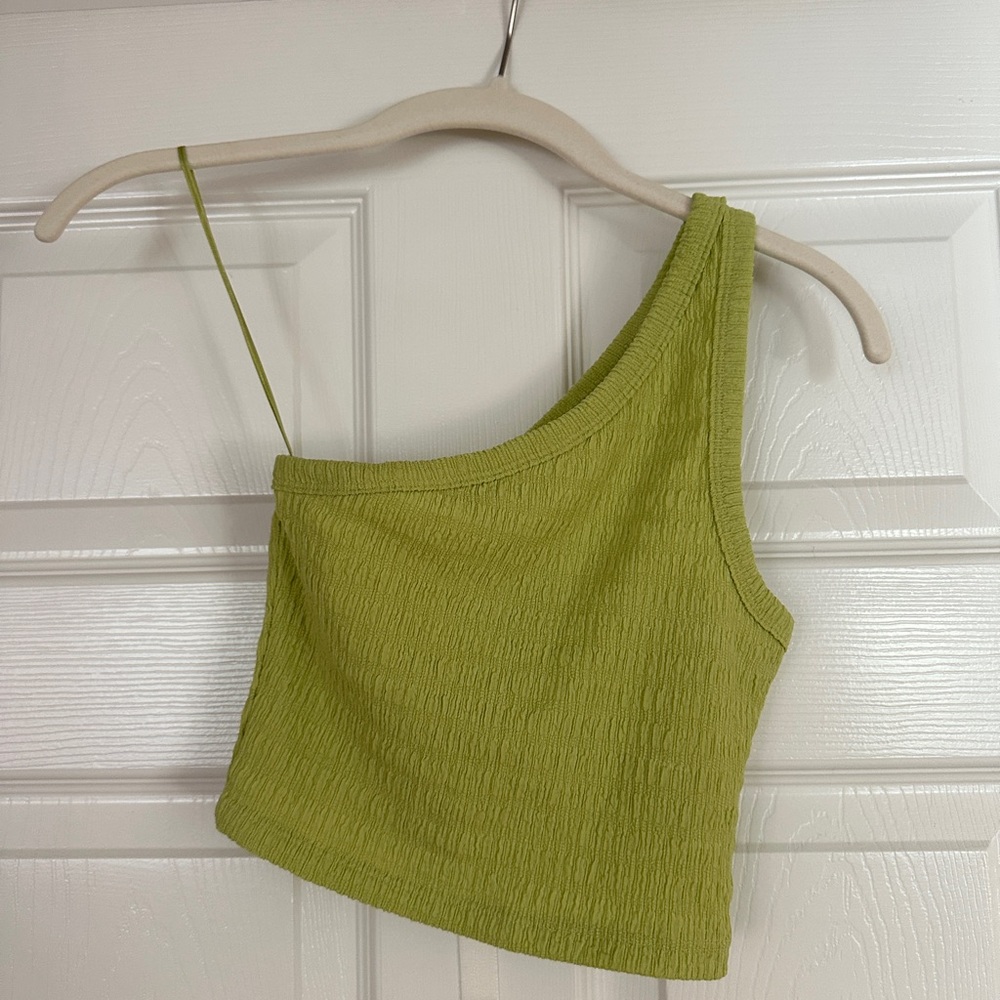 American Eagle Outfitters Green Asymmetrical Ribbed Crop Top